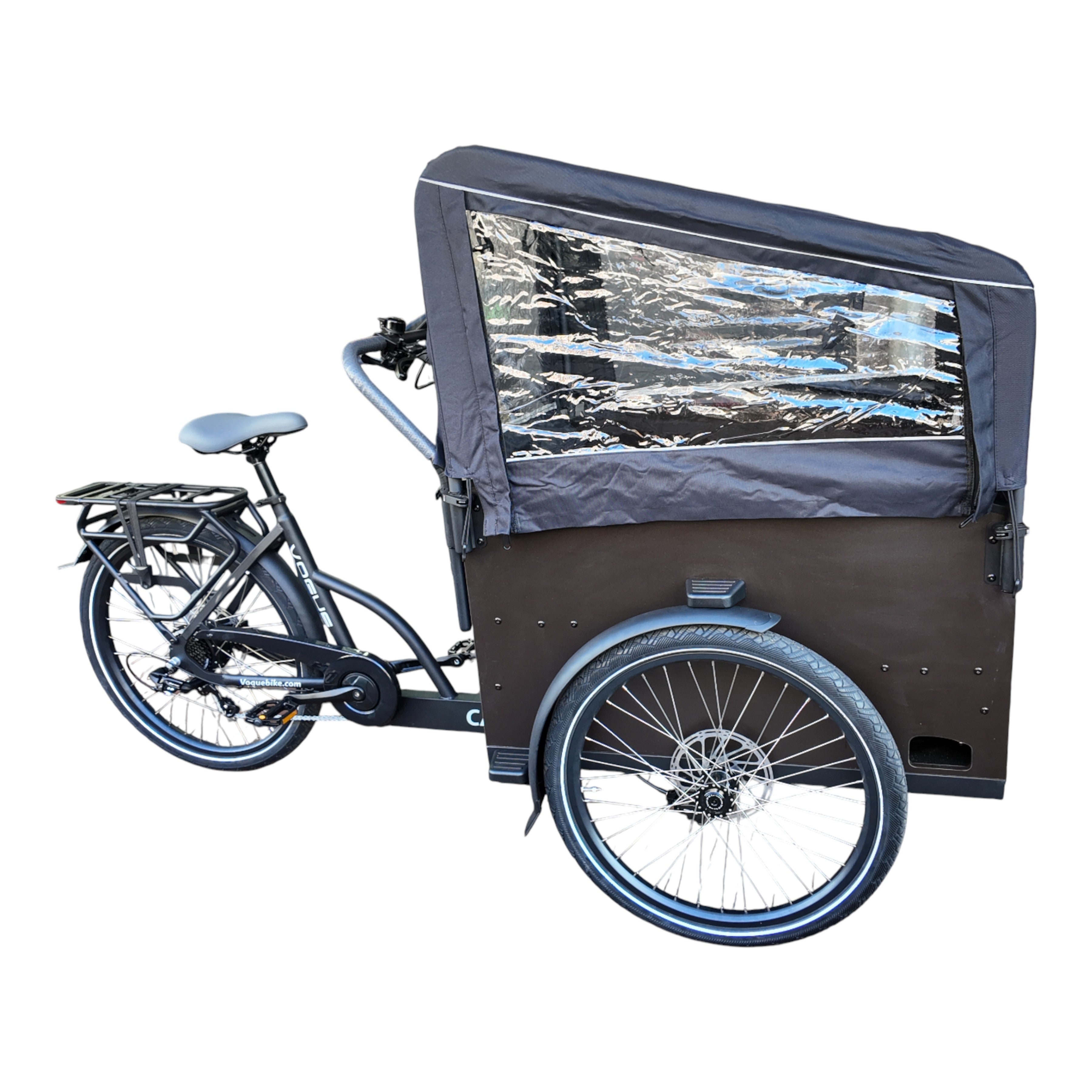 Vogue Caddy - Elektrische Bakfiets - Mat Zwart - Grijze Accenten - Accu 468Wh (36V, 13Ah) - Bafang Achterwielmotor - Shimano 7 Versnellingen - Hydraulische Remmen - AE-trading