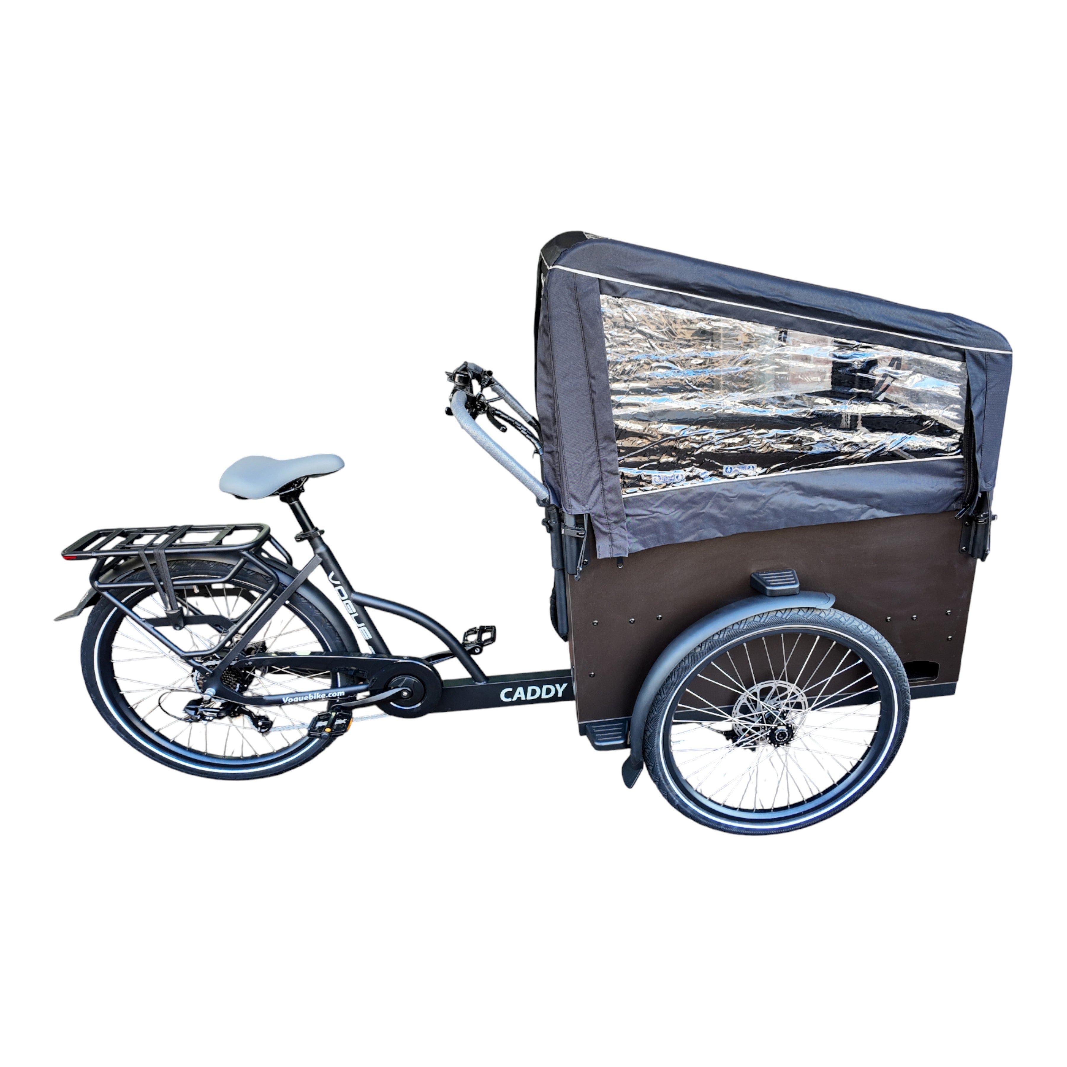 Vogue Caddy - Elektrische Bakfiets - Mat Zwart - Grijze Accenten - Accu 468Wh (36V, 13Ah) - Bafang Achterwielmotor - Shimano 7 Versnellingen - Hydraulische Remmen - AE-trading