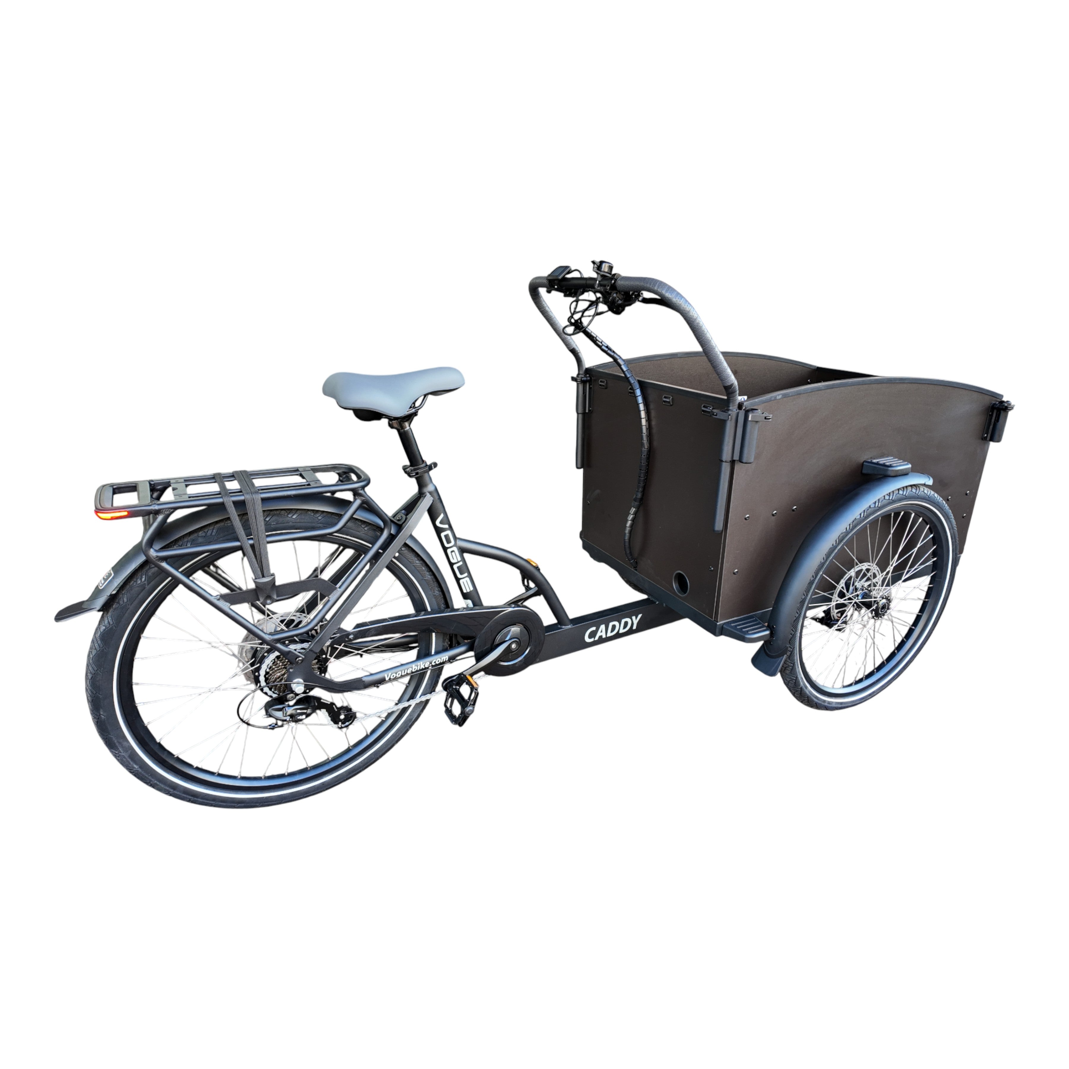 Vogue Caddy - Elektrische Bakfiets - Mat Zwart - Bruine Accenten - Accu 468Wh (36V, 13Ah) - Bafang Achterwielmotor - Shimano 7 Versnellingen - Hydraulische Remmen - AE-trading
