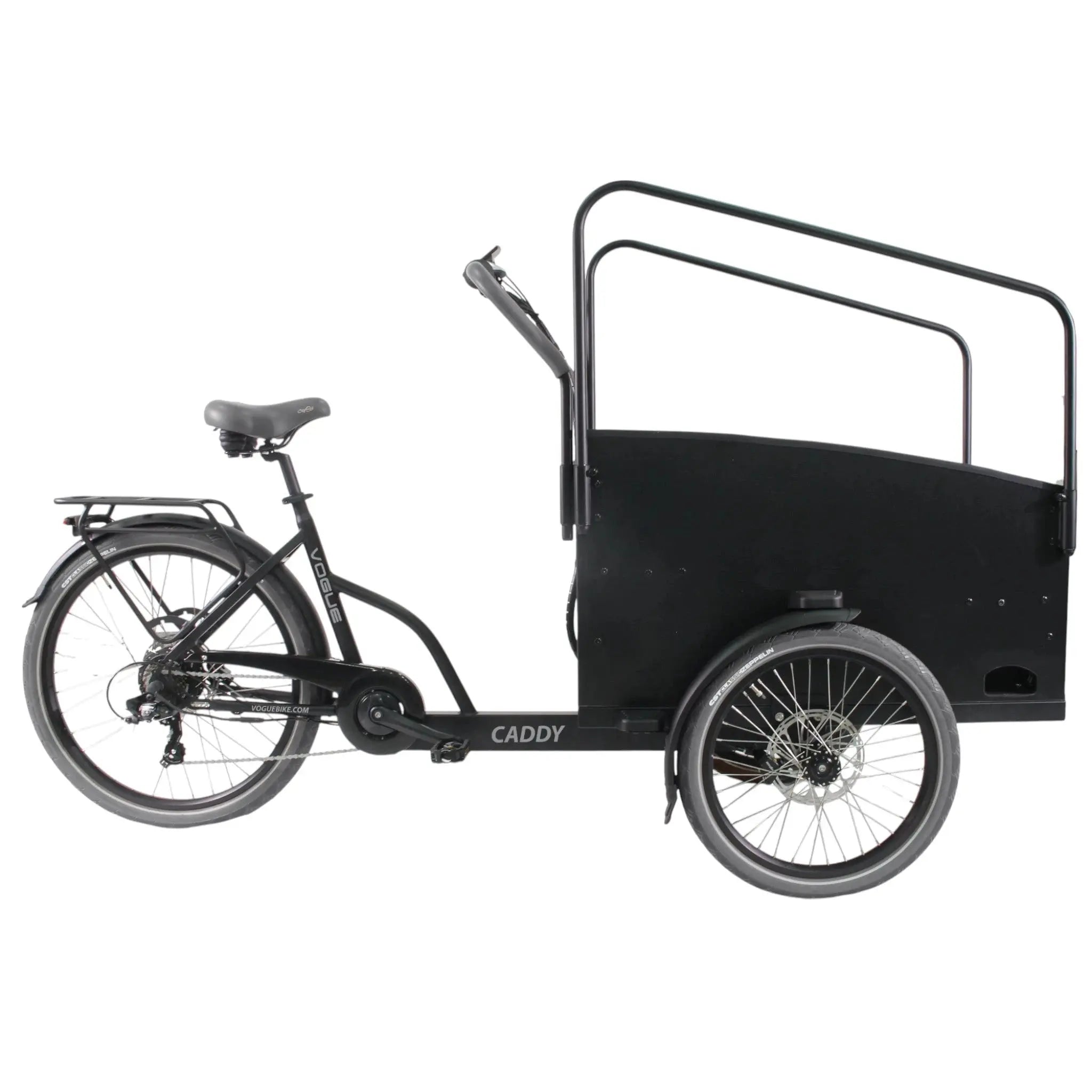 Vogue Caddy - Elektrische Bakfiets - Mat Zwart - Grijze Accenten - Accu 468Wh (36V, 13Ah) - Bafang Achterwielmotor - Shimano 7 Versnellingen - Hydraulische Remmen - AE-trading