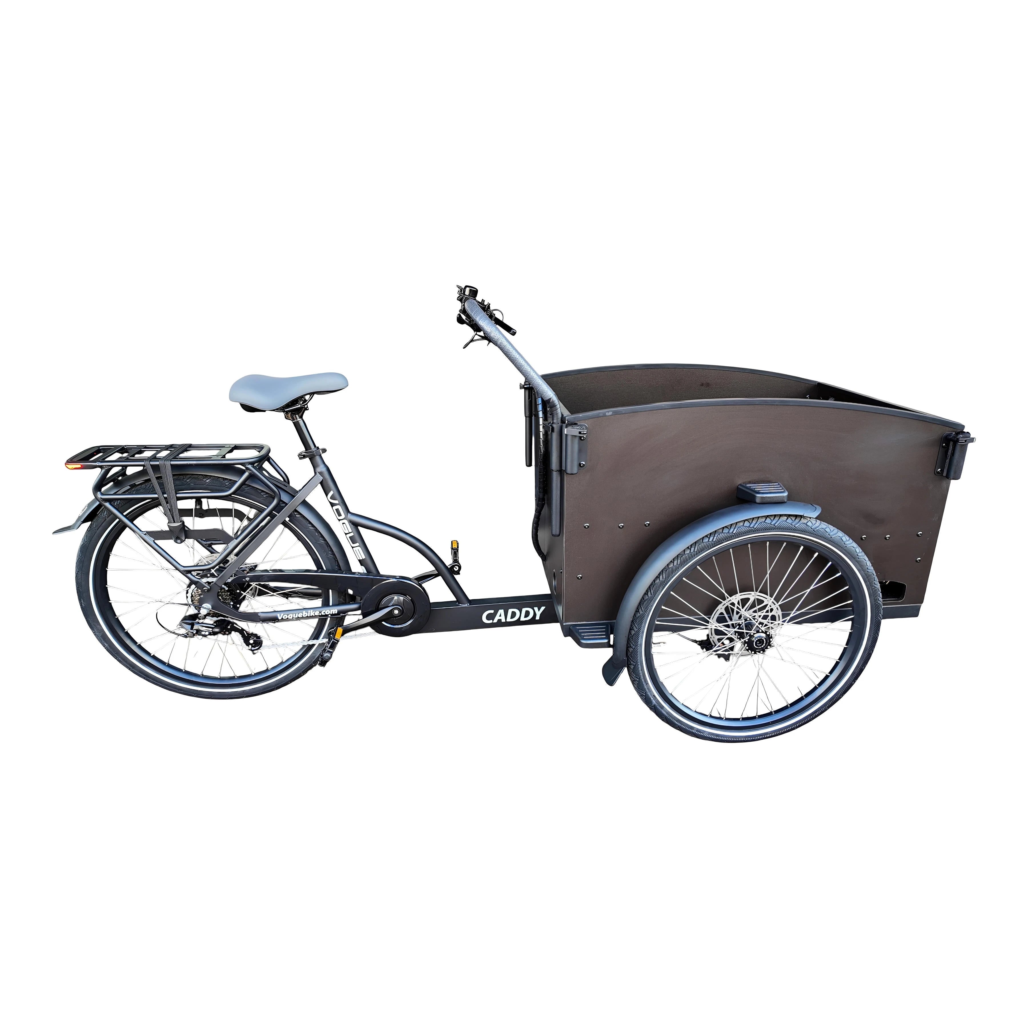Vogue Caddy - Elektrische Bakfiets - Mat Zwart - Grijze Accenten - Accu 468Wh (36V, 13Ah) - Bafang Achterwielmotor - Shimano 7 Versnellingen - Hydraulische Remmen - AE-trading