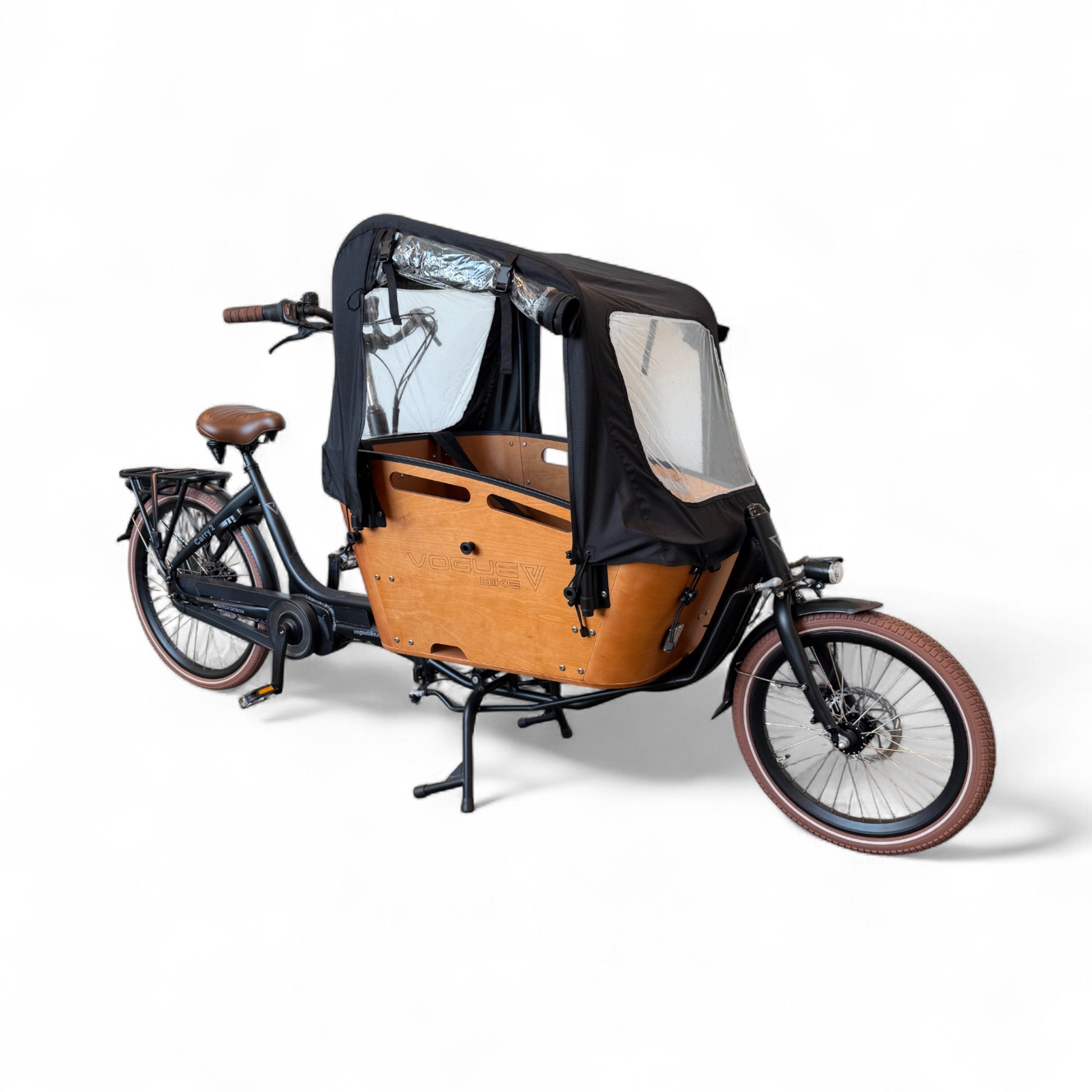 Vogue Carry 2 – Mat Zwart/Bruin – Elektrische Bakfiets – 80Nm middenmotor – 15Ah accu – 8 versnellingen – Hydraulische schijfremmen - AE-trading