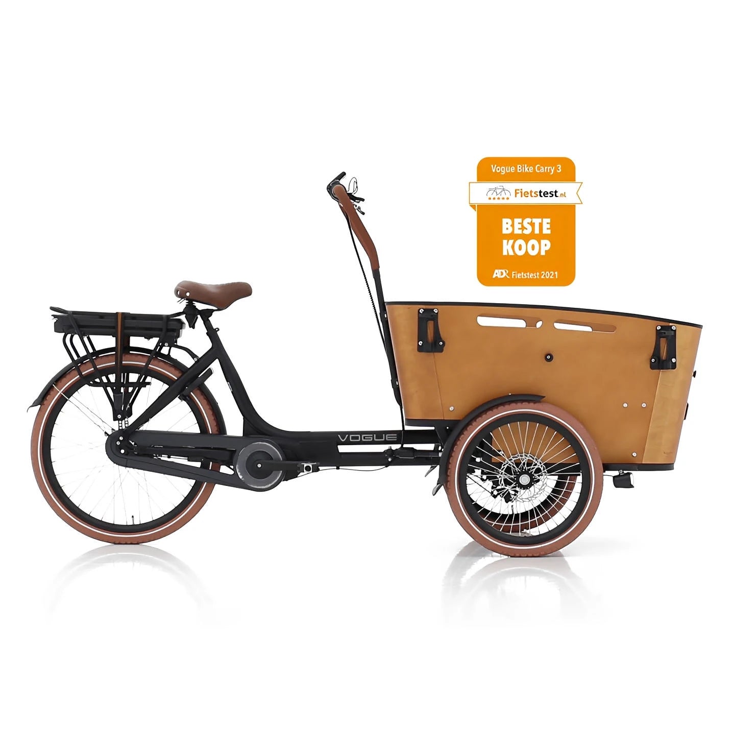 Vogue Carry 3 Elektrische Bakfiets - Mat Zwart/Bruin - 48 cm - Bafang M400 Middenmotor - AE-trading