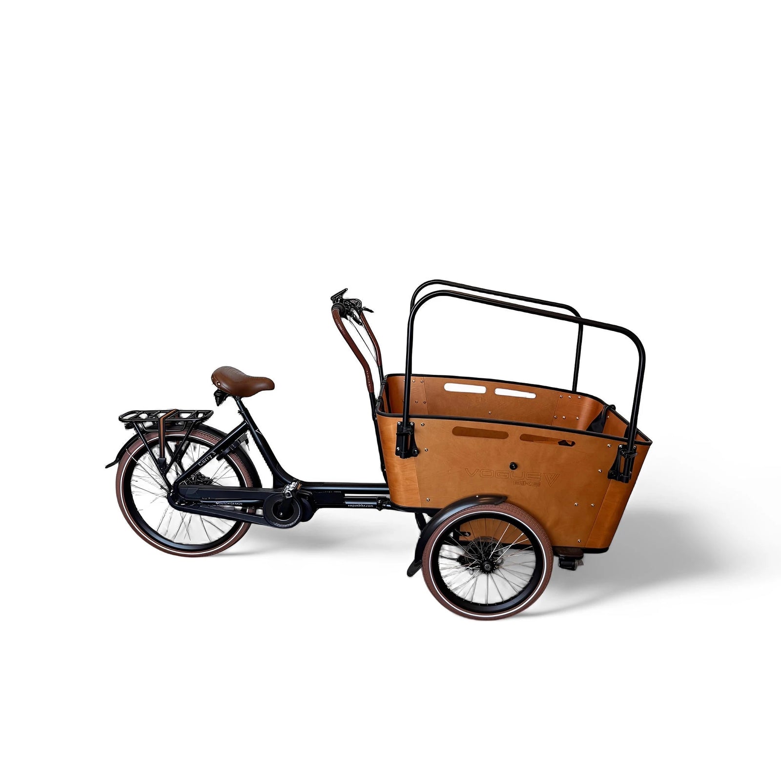 Vogue Carry 3 Elektrische Bakfiets - Mat Zwart/Bruin - 48 cm - Bafang M400 Middenmotor - AE-trading