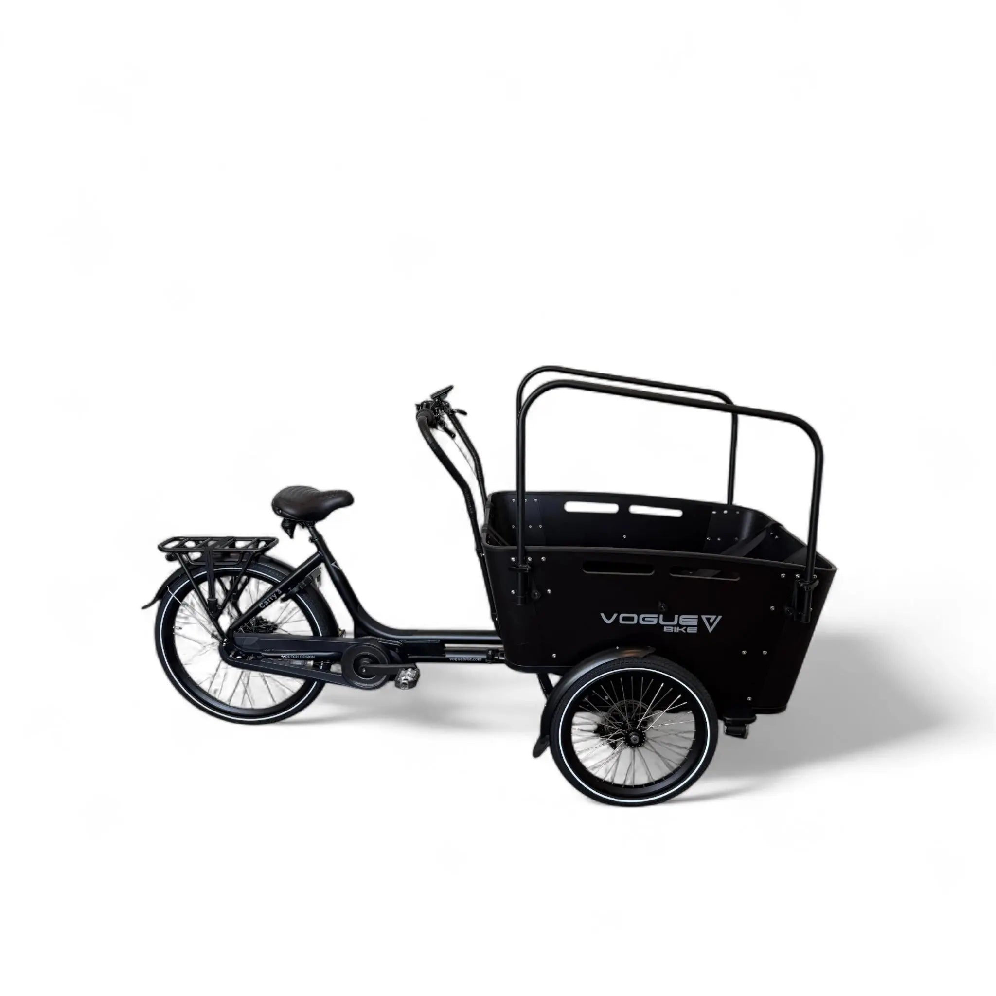 Vogue Carry 3 – Mat Zwart/Zwart – Elektrische Bakfiets – Ananda M81 middenmotor – 540Wh accu – 7 versnellingen – Inclusief huif – Hydraulische schijfremmen - AE-trading