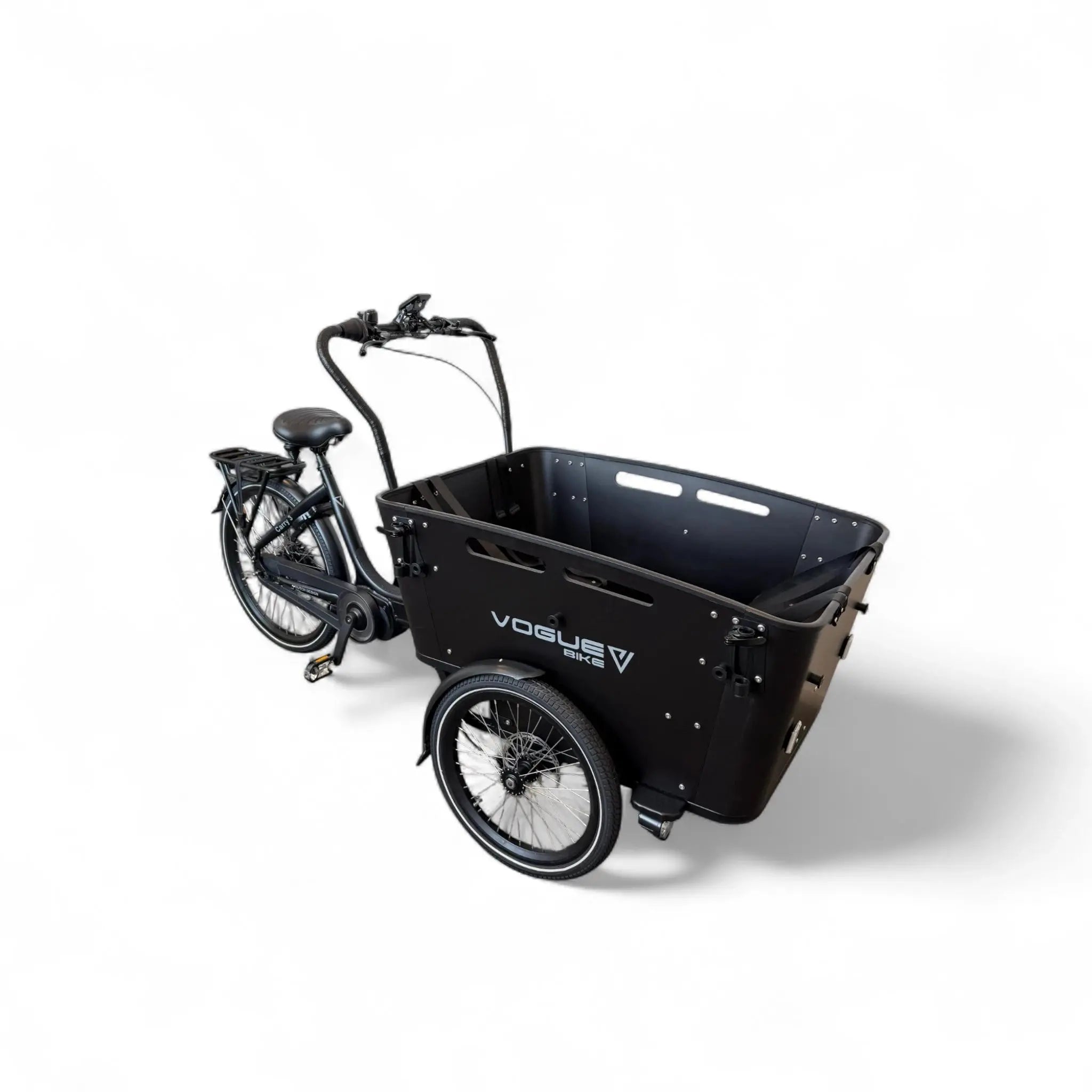 Vogue Carry 3 – Mat Zwart/Zwart – Elektrische Bakfiets – Ananda M81 middenmotor – 540Wh accu – 7 versnellingen – Inclusief huif – Hydraulische schijfremmen - AE-trading