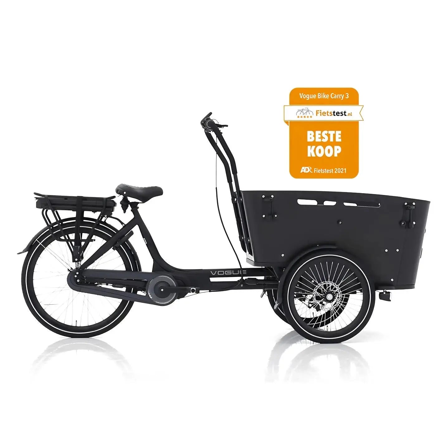 Vogue Carry 3 – Mat Zwart/Zwart – Elektrische Bakfiets – Ananda M81 middenmotor – 540Wh accu – 7 versnellingen – Inclusief huif – Hydraulische schijfremmen - AE-trading