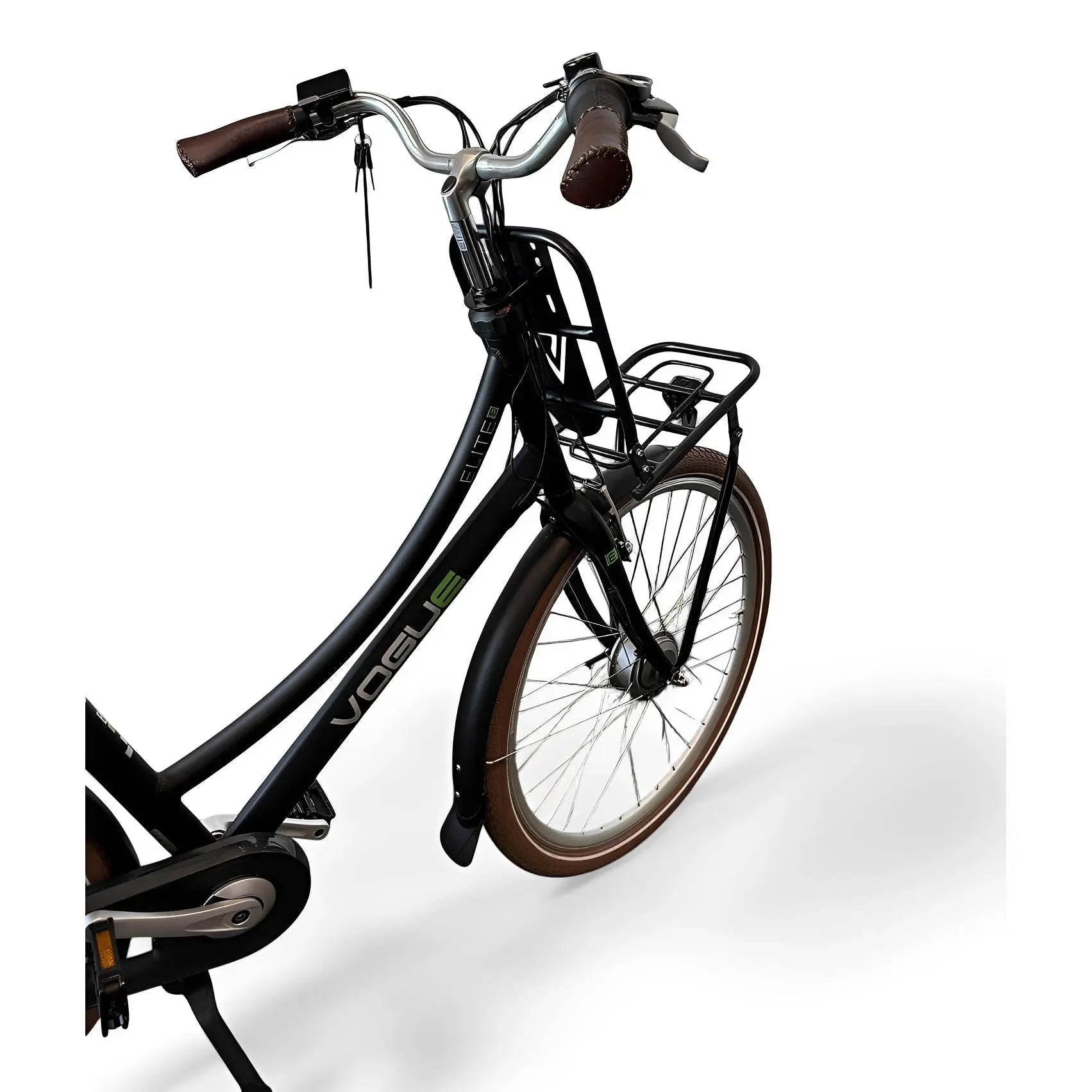 Vogue Elite Elektrische Fiets 3 versnellingen 13Ah 50cm E-bike - Mat zwart met bruine accenten - AE-trading