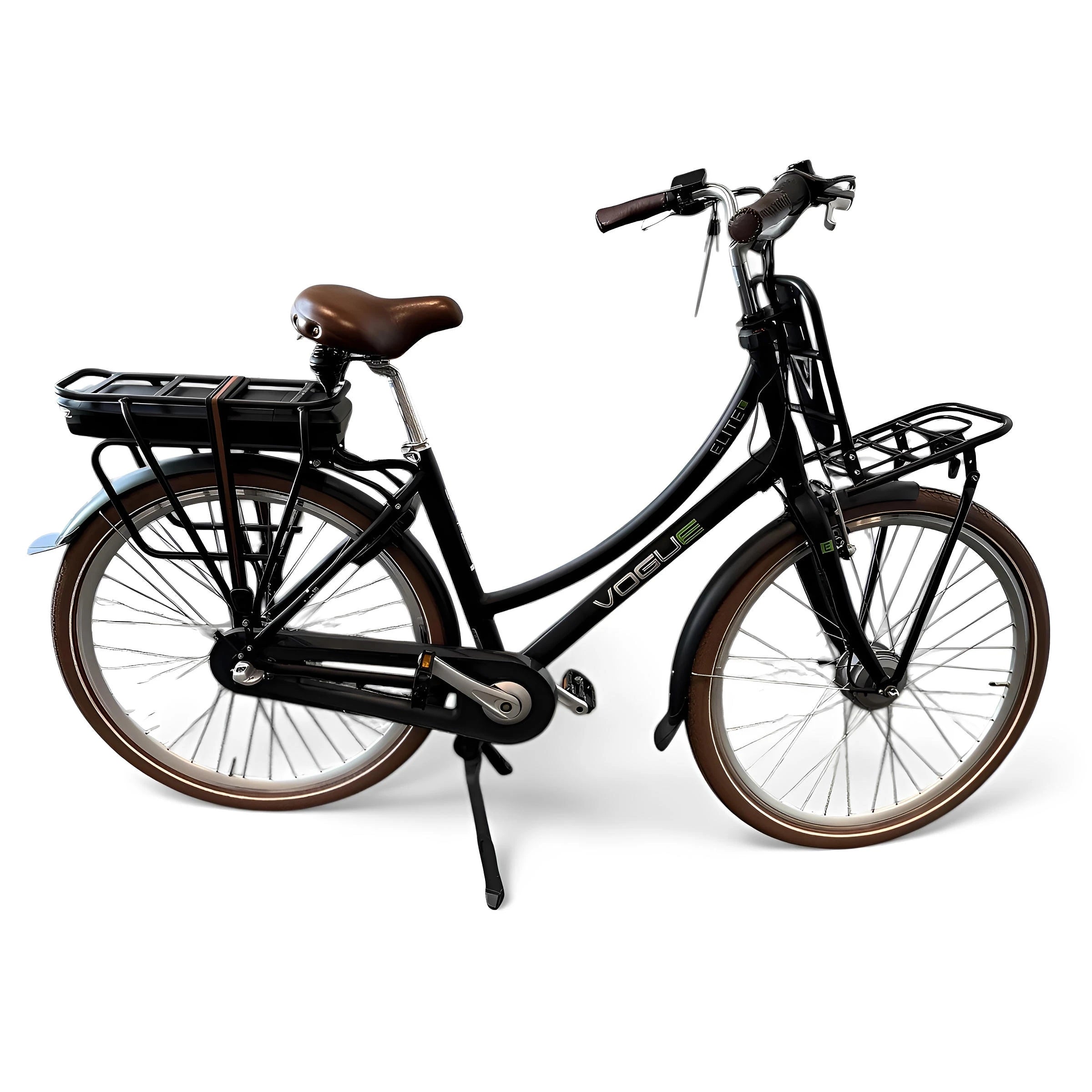 Vogue Elite Elektrische Fiets 3 versnellingen 13Ah 50cm E-bike - Mat zwart met bruine accenten - AE-trading