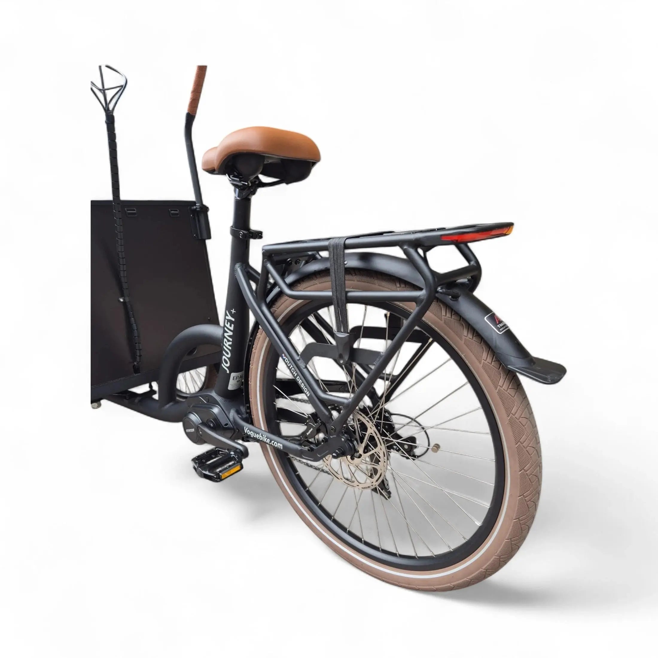 Vogue Journey Plus - Elektrische Bakfiets - Mat Zwart Bruine Accenten - 48 cm - Accu 522Wh (36V, 14.5Ah) - Ananda Middenmotor - Shimano 7 Versnellingen - Hydraulische Remmen - AE-trading