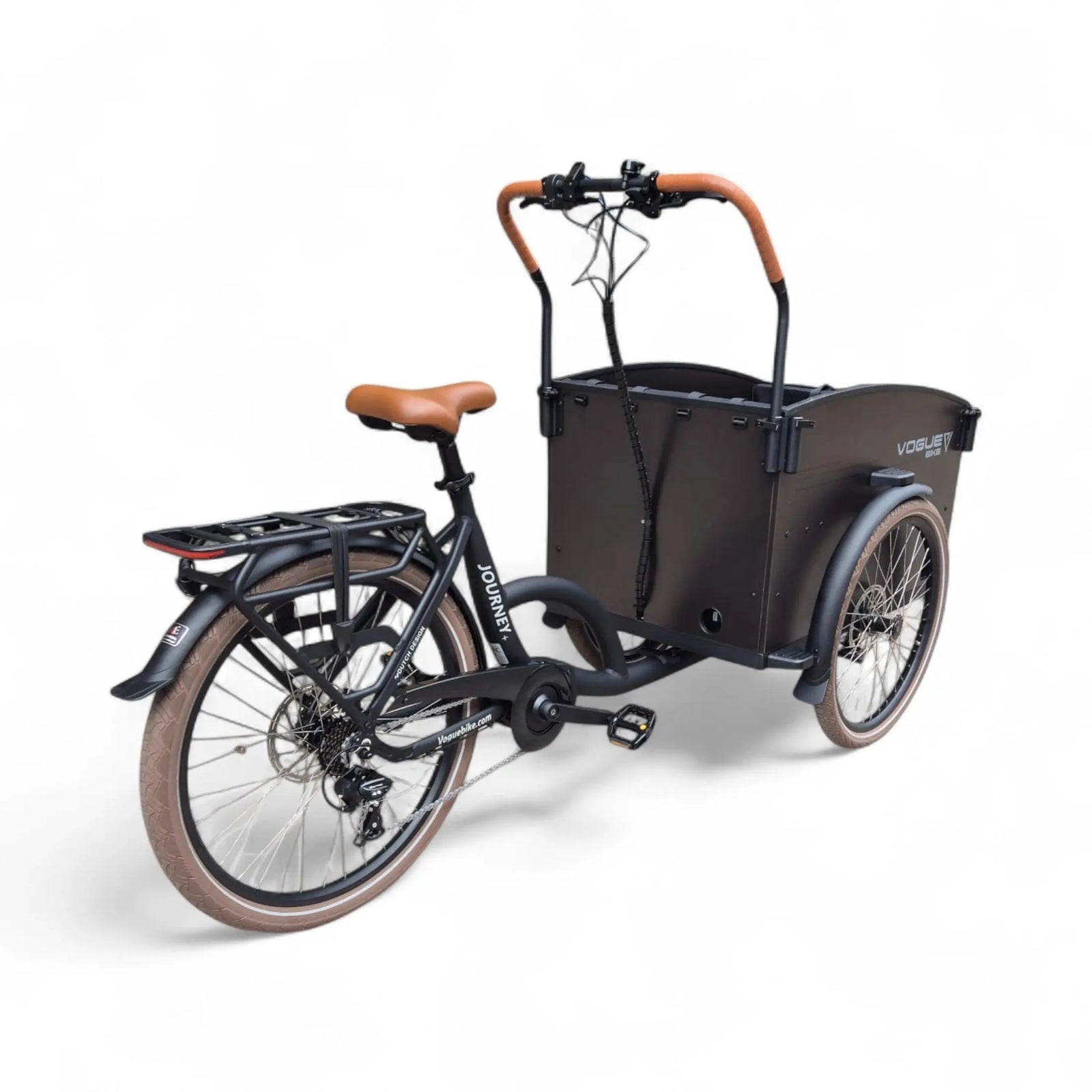 Vogue Journey Plus Elektrische Bakfiets - Mat Zwart met Bruine Accenten - 48 cm - AE-trading