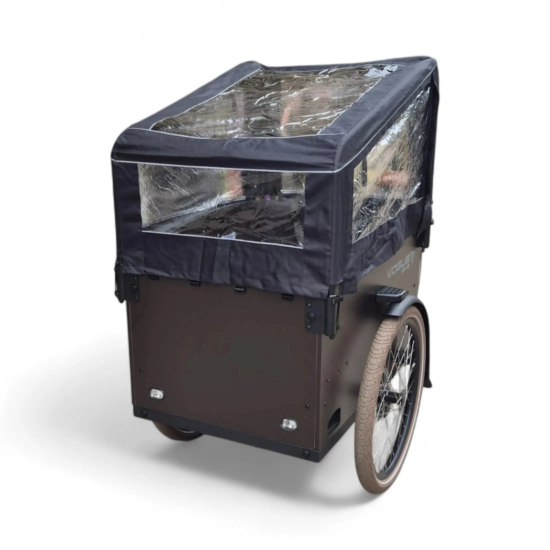 Vogue Journey Plus - Elektrische Bakfiets - Mat Zwart Bruine Accenten - 48 cm - Accu 522Wh (36V, 14.5Ah) - Ananda Middenmotor - Shimano 7 Versnellingen - Hydraulische Remmen - AE-trading