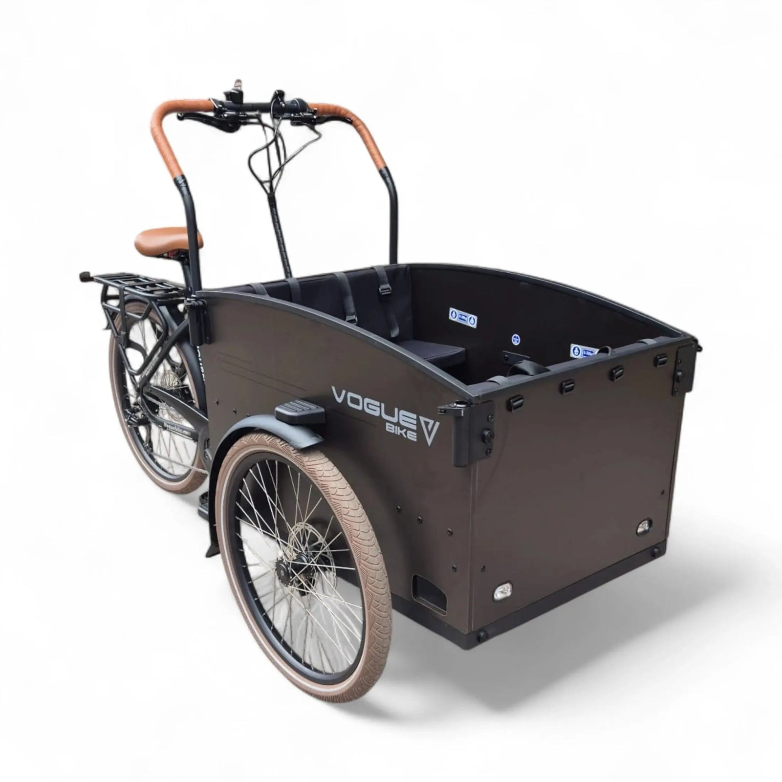 Vogue Journey Plus Elektrische Bakfiets - Mat Zwart met Bruine Accenten - 48 cm - AE-trading