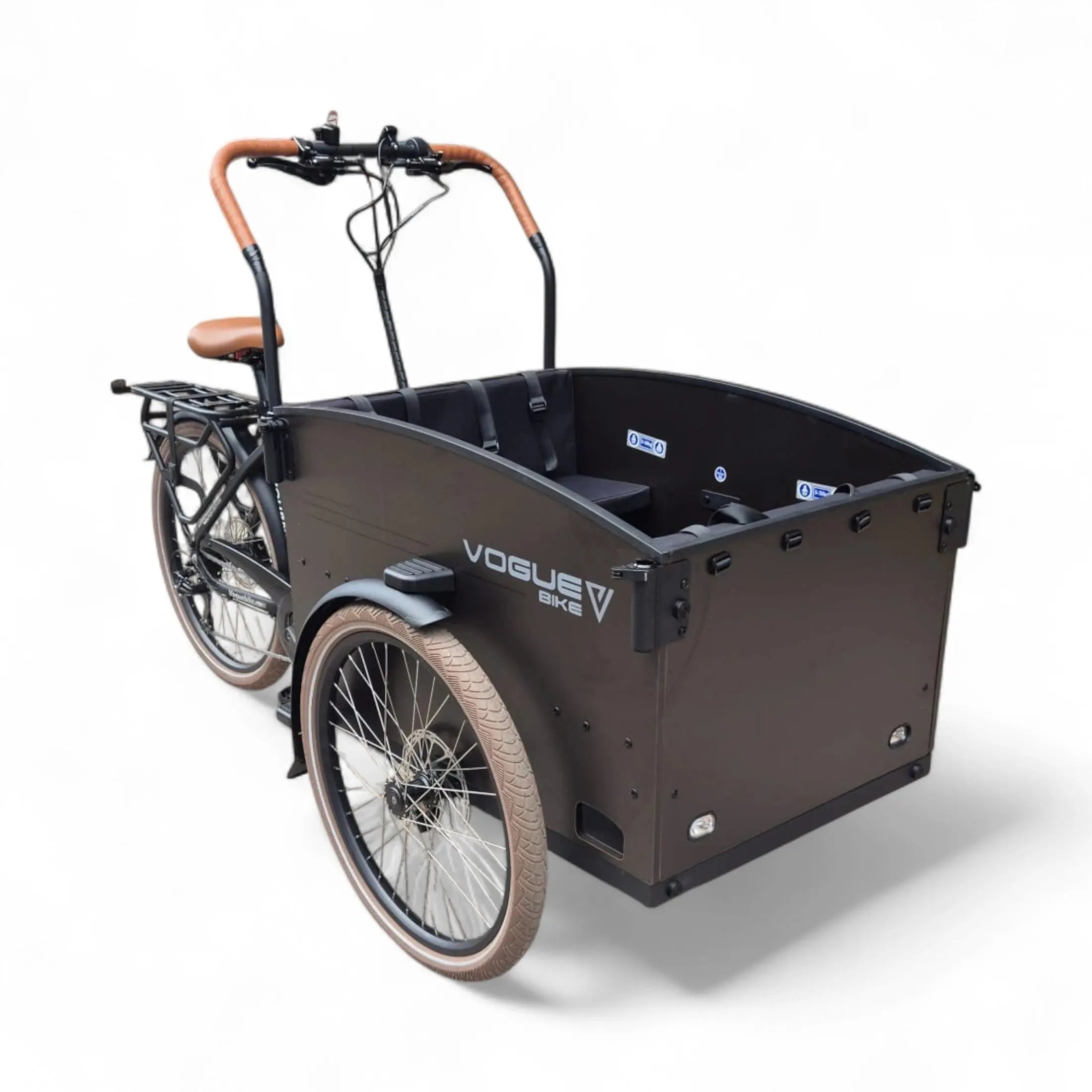 Vogue Journey Plus - Elektrische Bakfiets - Mat Zwart Bruine Accenten - 48 cm - Accu 522Wh (36V, 14.5Ah) - Ananda Middenmotor - Shimano 7 Versnellingen - Hydraulische Remmen - AE-trading