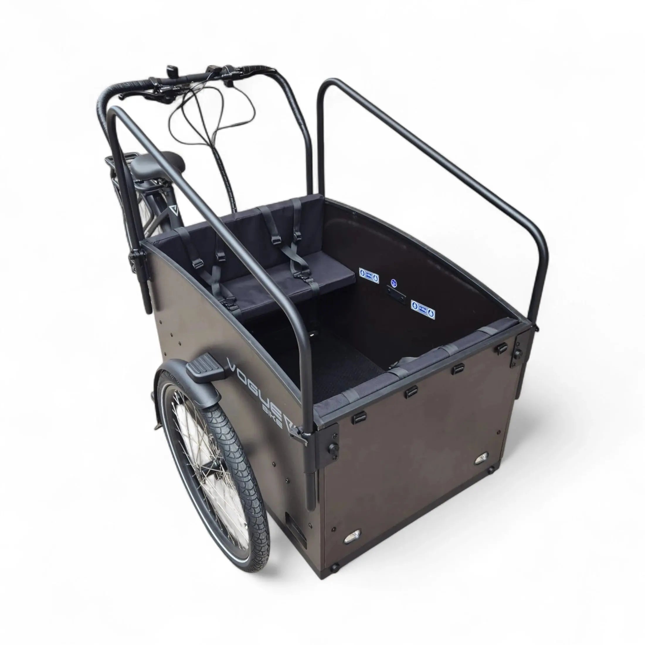 Vogue Journey Plus - Elektrische Bakfiets - Mat Zwart Zwarte Accenten - 48 cm - Accu 522Wh (36V, 14.5Ah) - Ananda Middenmotor - Shimano 7 Versnellingen - Hydraulische Remmen - AE-trading
