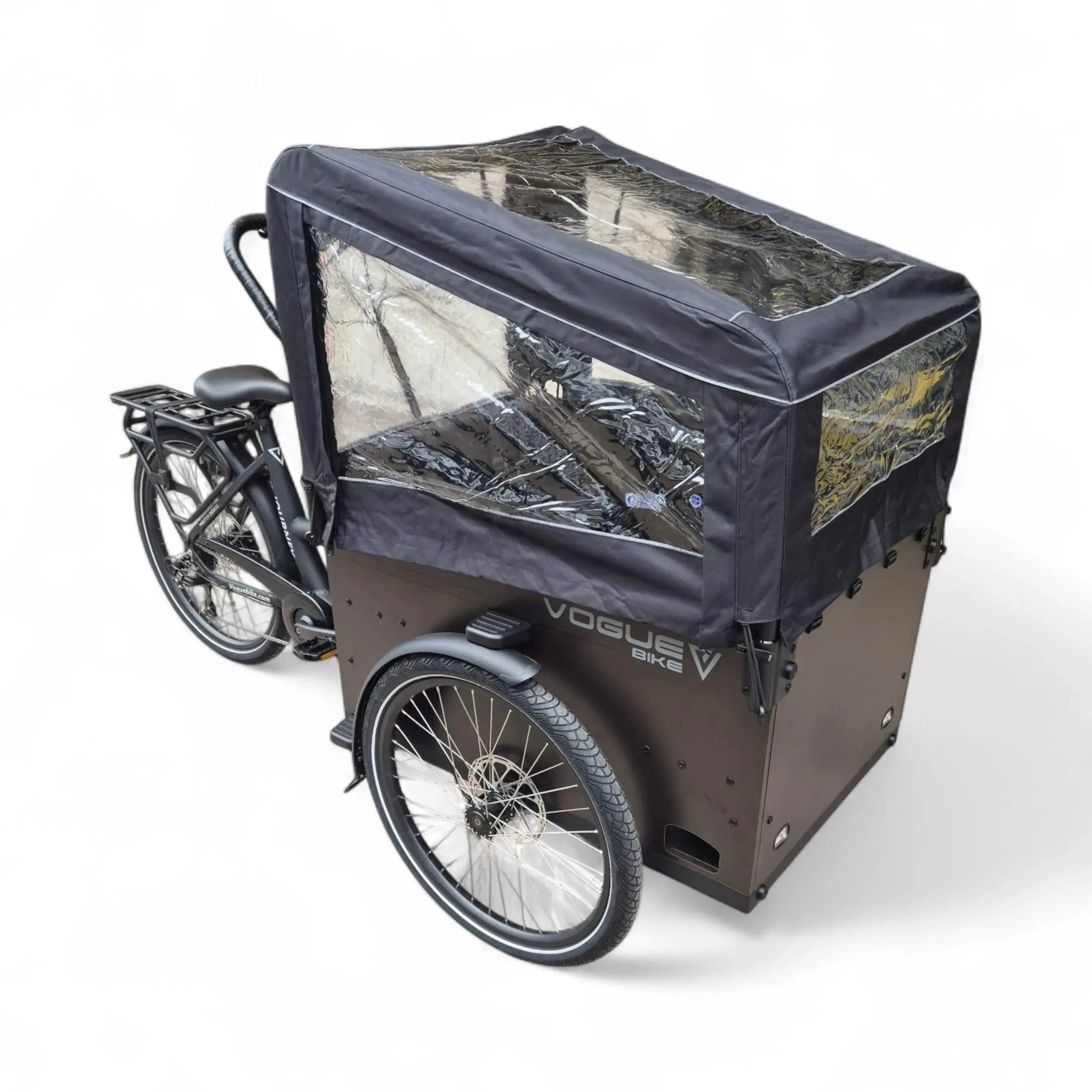 Vogue Journey Plus - Elektrische Bakfiets - Mat Zwart Zwarte Accenten - 48 cm - Accu 522Wh (36V, 14.5Ah) - Ananda Middenmotor - Shimano 7 Versnellingen - Hydraulische Remmen - AE-trading