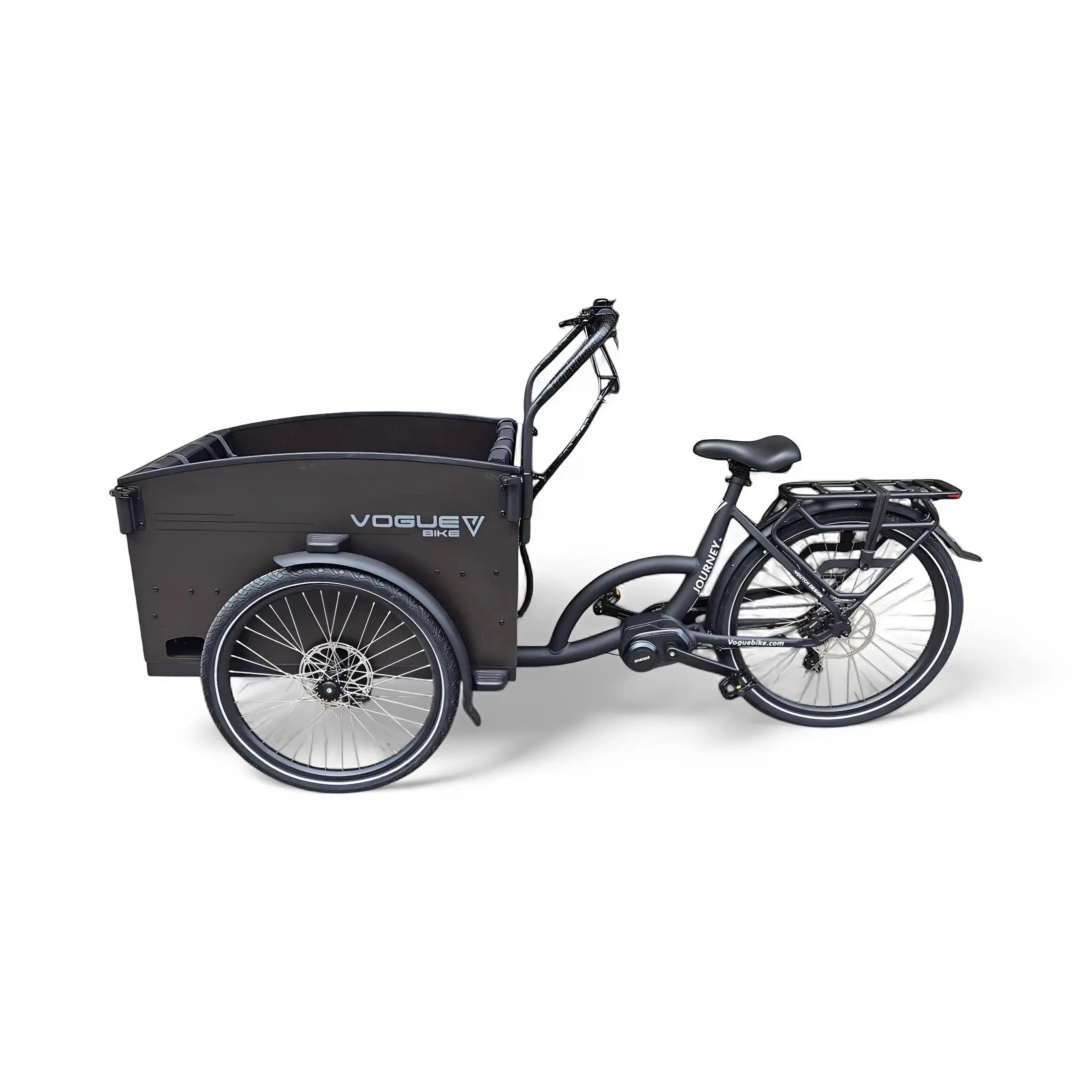 Vogue Journey Plus - Elektrische Bakfiets - Mat Zwart Zwarte Accenten - 48 cm - Accu 522Wh (36V, 14.5Ah) - Ananda Middenmotor - Shimano 7 Versnellingen - Hydraulische Remmen - AE-trading