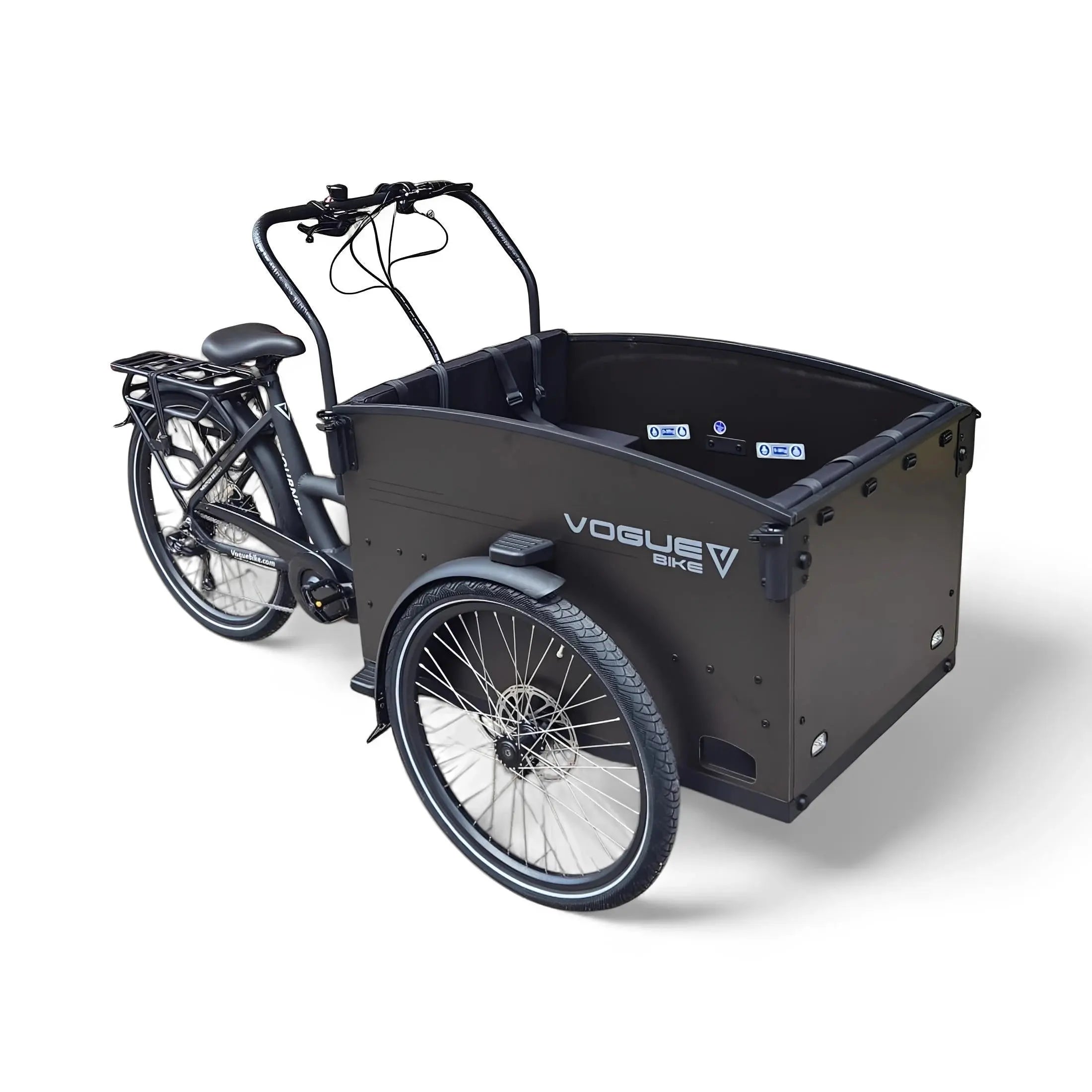 Vogue Journey Plus - Elektrische Bakfiets - Mat Zwart Zwarte Accenten - 48 cm - Accu 522Wh (36V, 14.5Ah) - Ananda Middenmotor - Shimano 7 Versnellingen - Hydraulische Remmen - AE-trading