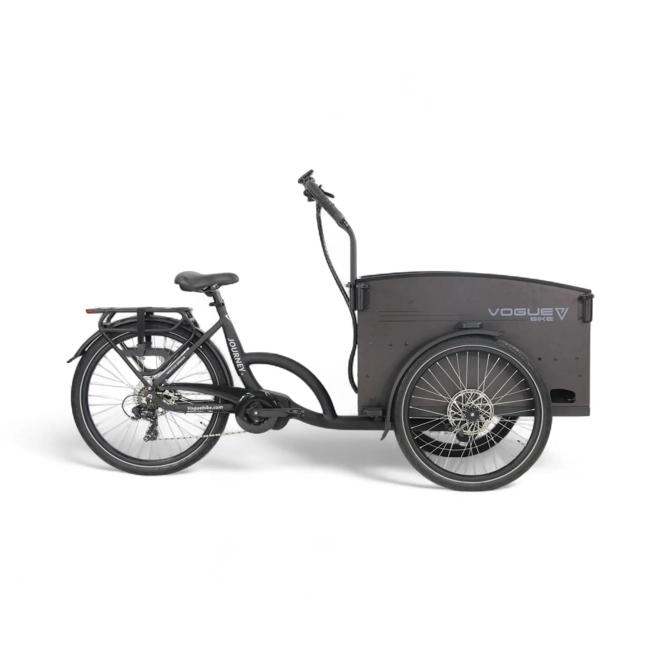 Vogue Journey Plus - Elektrische Bakfiets - Mat Zwart Zwarte Accenten - 48 cm - Accu 522Wh (36V, 14.5Ah) - Ananda Middenmotor - Shimano 7 Versnellingen - Hydraulische Remmen - AE-trading