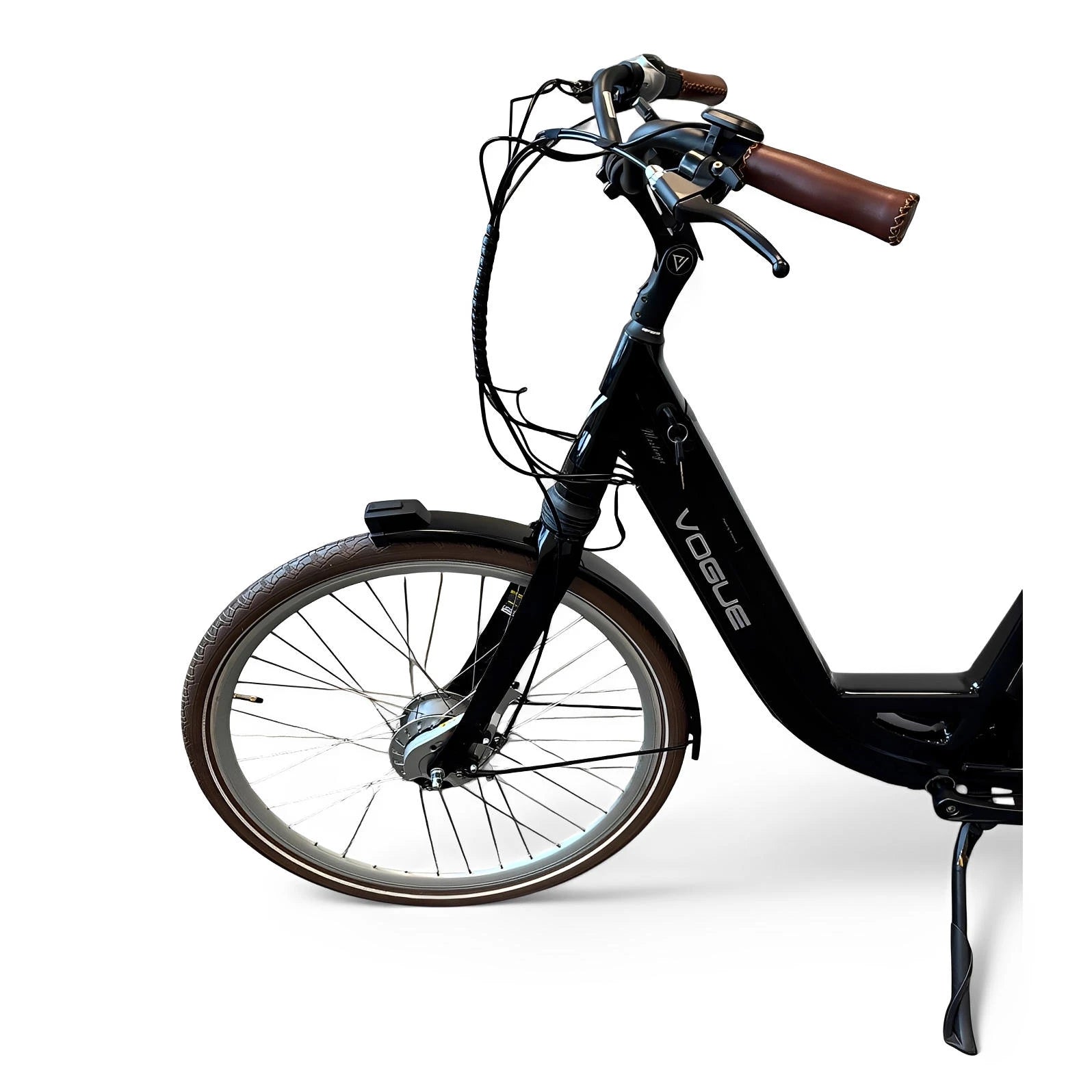 Vogue Mestengo Voorwielmotor Elektrische Fiets Glans Zwart met Bruine Accenten - 51cm - AE-trading