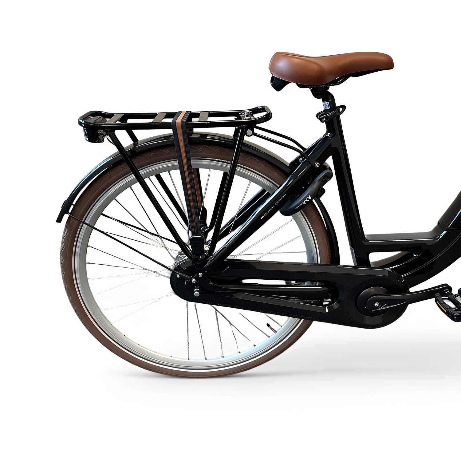 Vogue Mestengo Voorwielmotor Elektrische Fiets Glans Zwart met Bruine Accenten - 51cm - AE-trading
