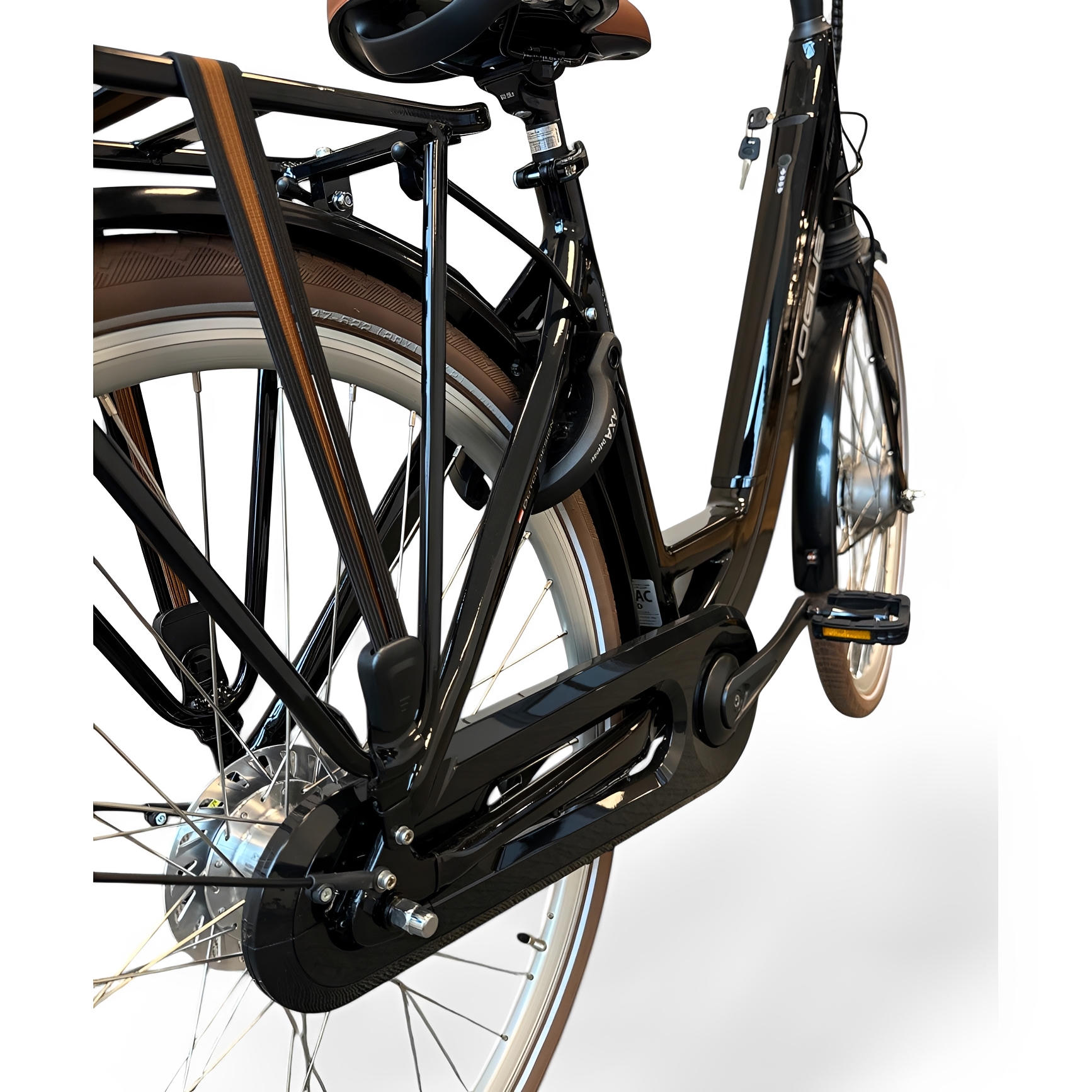 Vogue Mestengo Voorwielmotor Elektrische Fiets Glans Zwart met Bruine Accenten - 51cm - AE-trading