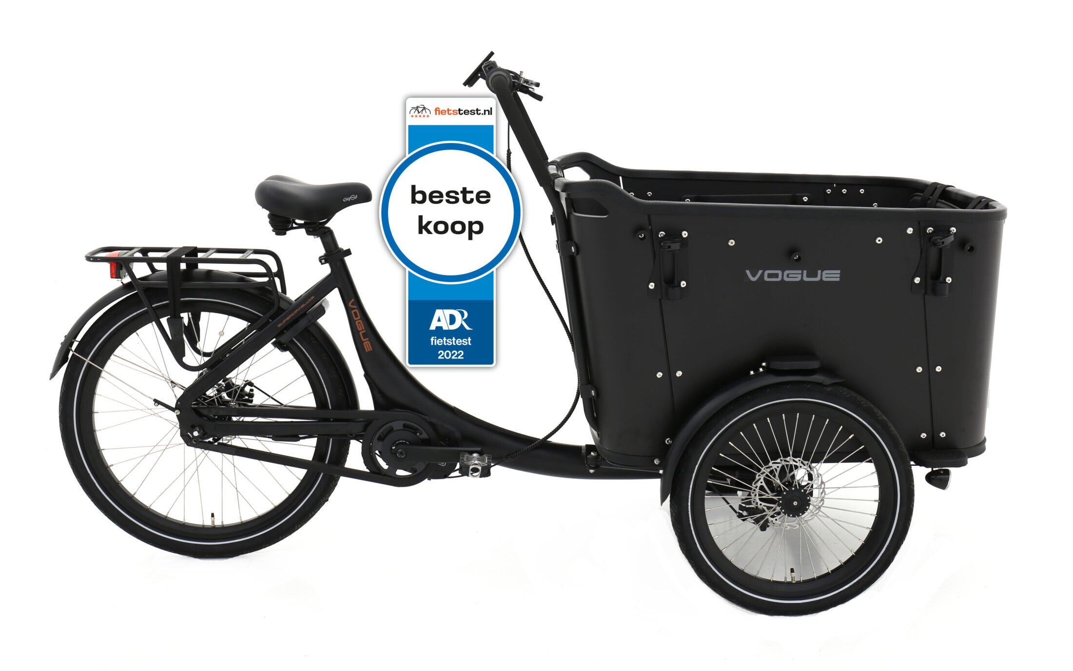 Vogue Superior Deluxe – Mat Zwart – Elektrische Bakfiets – Ananda M81 – 80 Nm – 15 Ah