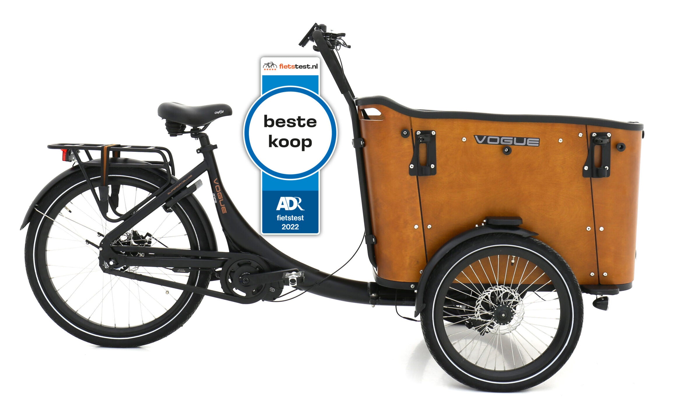 Vogue Superior Deluxe – Mat Zwart / Bruin – Elektrische Bakfiets – Ananda M81 – 80 Nm – 15 Ah
