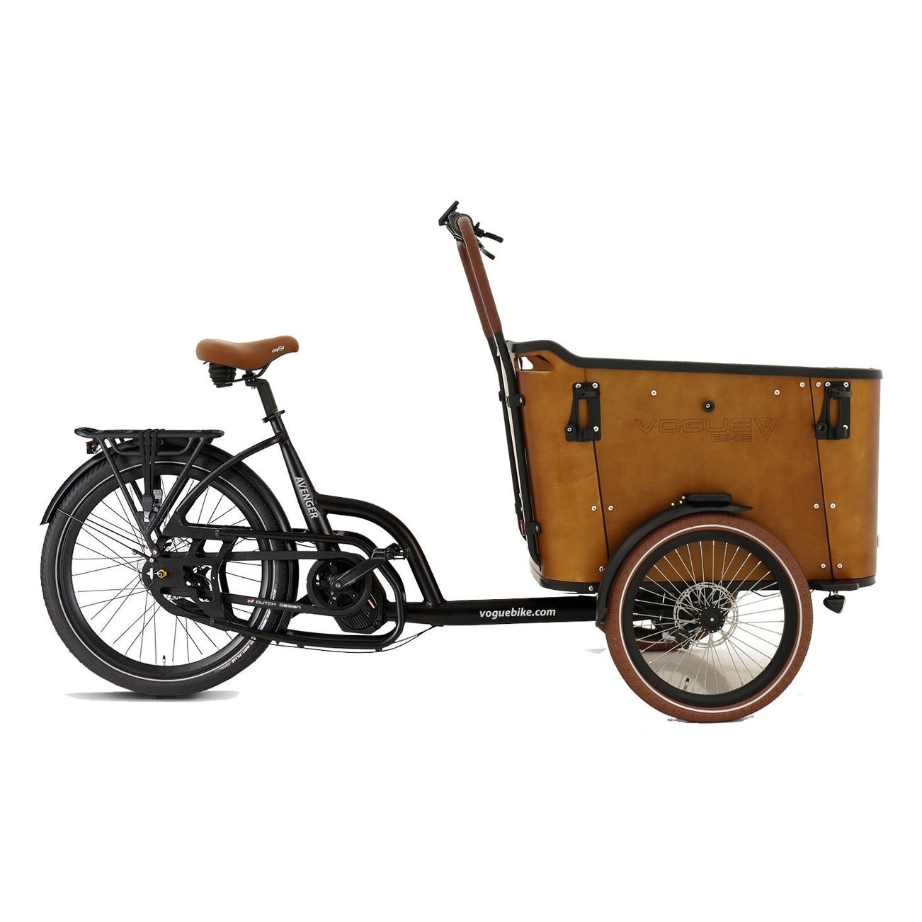 Vogue Avenger Elektrische Bakfiets – Mat Zwart Bruin – Ananda M100 Middenmotor 110Nm – Grote Actieradius - AE-trading