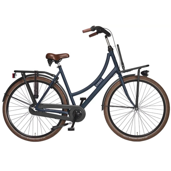 CARGO DAMES ALU MAT BLAUW MET. N3 + ROLLERBRAKES - D57cm met oa: Aluminium frame, Rodi G13 velgen, G13 spaken, 50-622/2.0 banden, Hesling kk, Nexus 3 , THUN trapas+crankstel, alu voordrager en achterdrager, Axa ART slot, made in Holland! - AE-trading