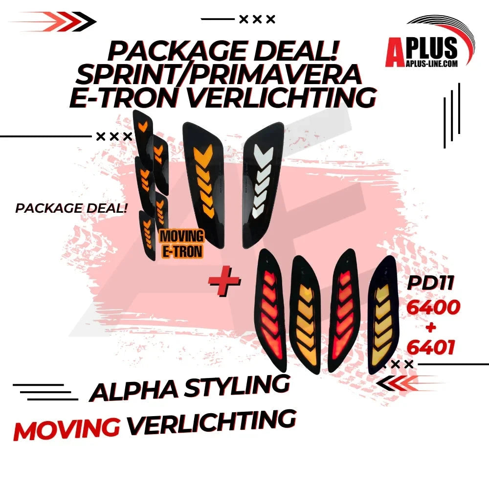 Package Deal: 1 X Knipperlichtset (E Tron) Voorzijde Sprint/Primavera (Weglopend) Smoke + 1 X Knipperlichtset (E Tron) Achterzijde Sprint/Primavera (Weglopend) Smoke (6400 +6401) AE-trading