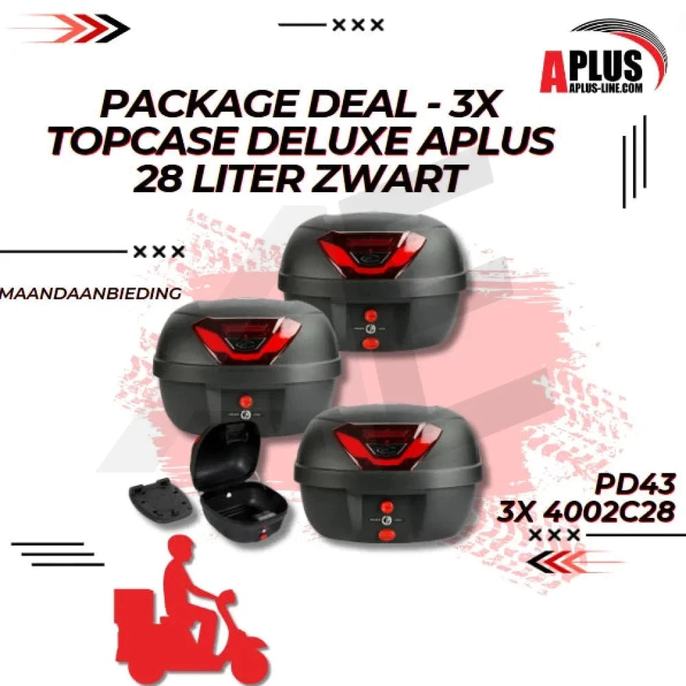 Package Deal 3 X Topcase Deluxe Aplus 28 Liter Zwart (3 X 4002 C28) AE-trading