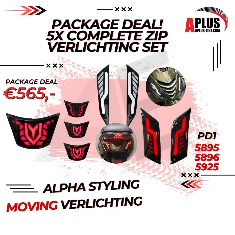 Package Deal 5 X Knipperlichtset Alpha Voorzijde Passend Op Zip + 5 X Knipperlichtset Alpha Achterzijde Passend Op Zip + 5 X Achterlicht Alpha Moving Passend Op Piaggio Zip (5895 + 5896 + 5925) AE-trading