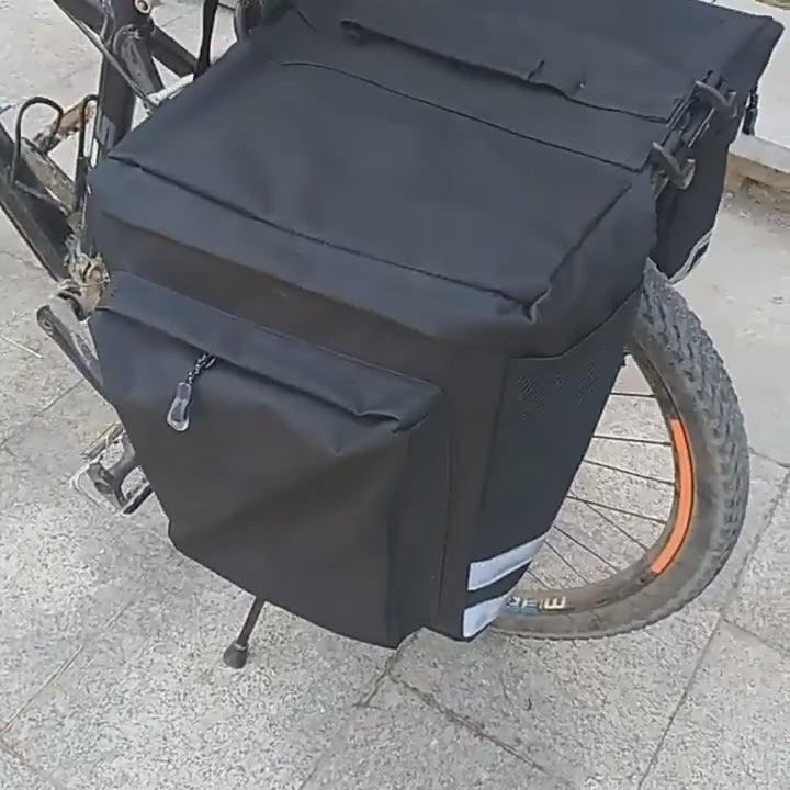 Dubbele fietstas zwart 30L met reflectoren