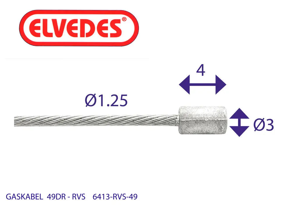 Gaskabel Binnen Elvedes Ton RVS 49-draads (6413RVS-49) AE-trading